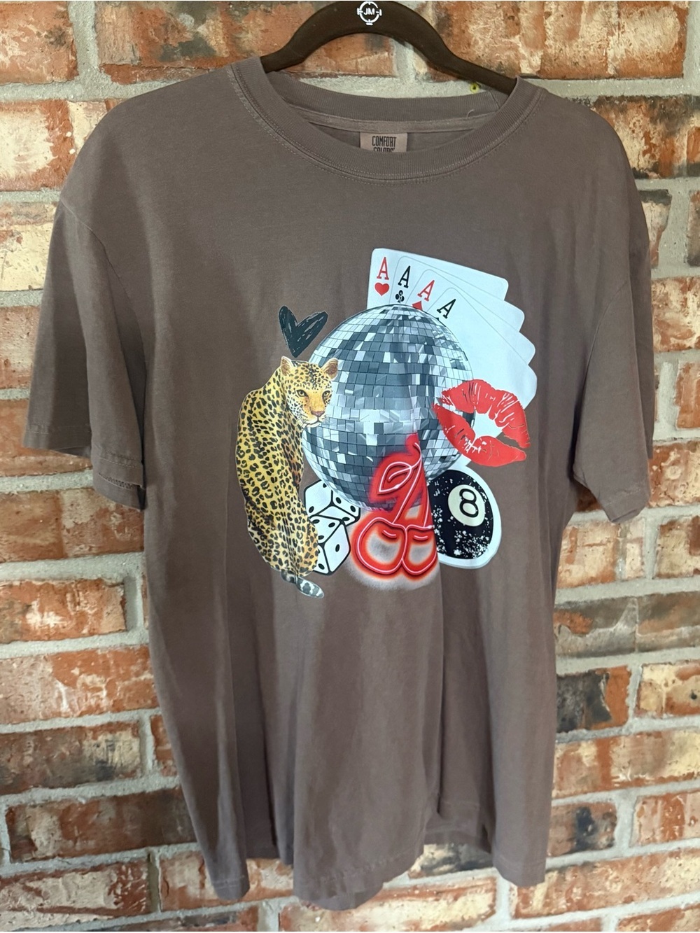 Comfort Colors Espresso Graphic Short Sleeve Tee Disco Ball/Leopard collage